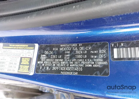 2025 Kia K4 Lxs из США, поврежденный, VIN 3KPFT4DE4SE014816